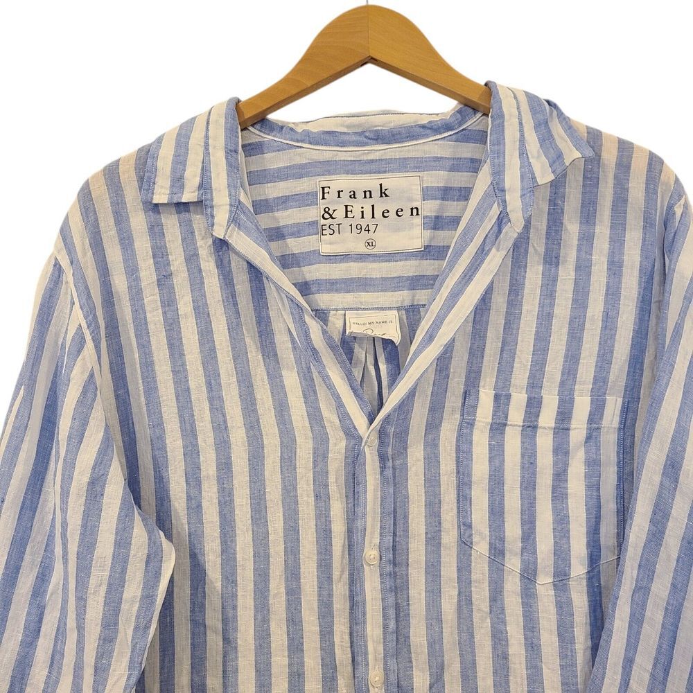 Frank & Eileen Rory Linen Maxi Shirtdress XL Blue White Stripes Casual Beach - Picture 5 of 9
